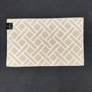 Ralph Lauren 21 x 34 Bath Rug Mat Cotton Beige Tan Geometric Striped Diamonds